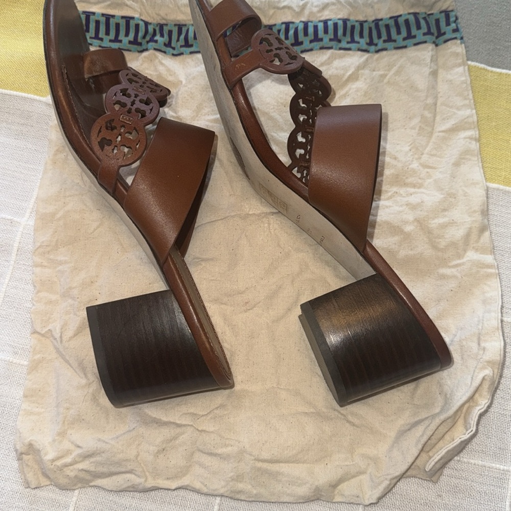 Tory Burch Tiny Miller Heeled Sandals in Burnt Cuoio Leather - Picture 9 of 15